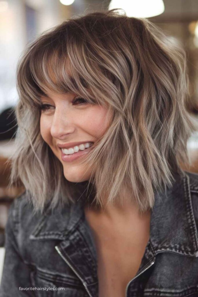 Shaggy Wolf Cut With Side-Swept Bangs