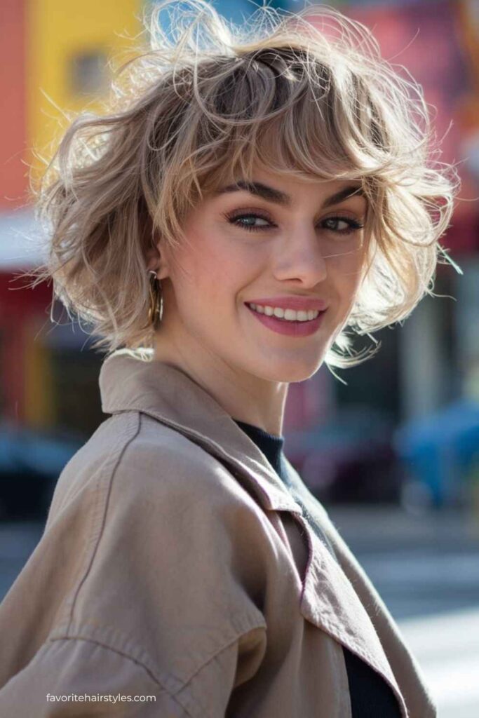 Short Wolf Cut With Curly Bangs