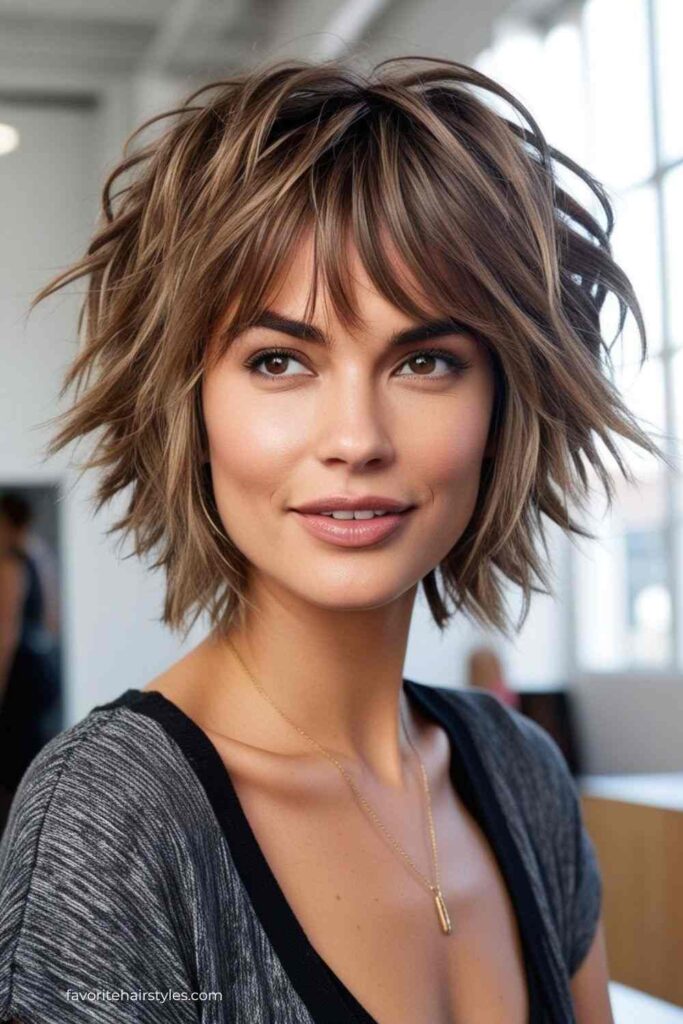 Tousled Short Wolf Cut With Curtain Bangs