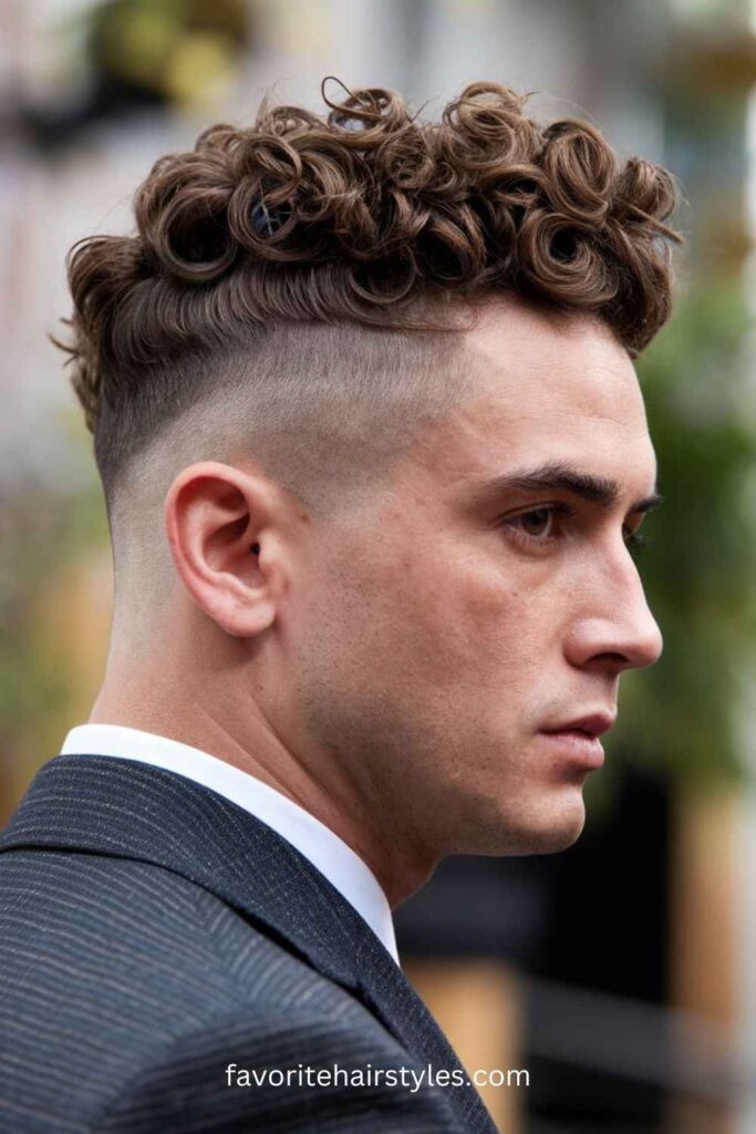 Curly Quiff with Taper Fade