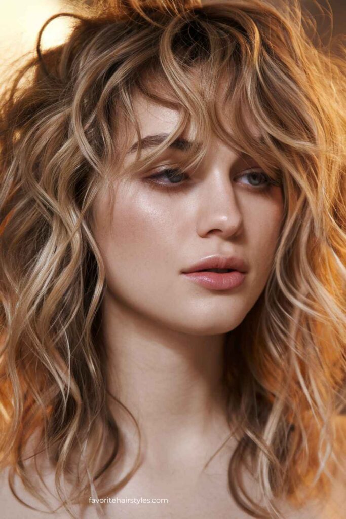 Curly Shag with Side-Swept Bangs