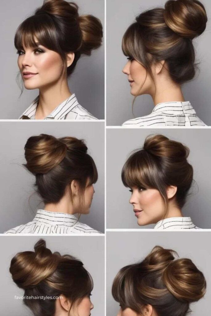 Messy Bun with Face-Framing Bangs