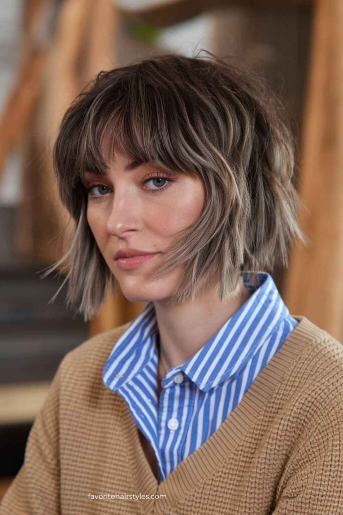 Textured Bob with Blunt Bangs