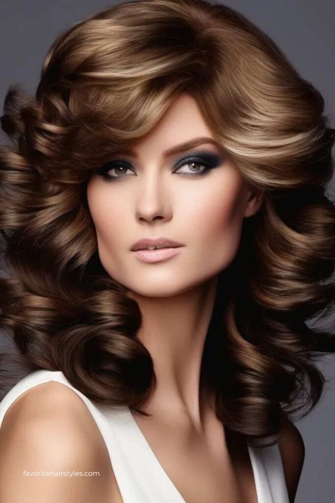 Voluminous Curls with Side-Swept Bangs