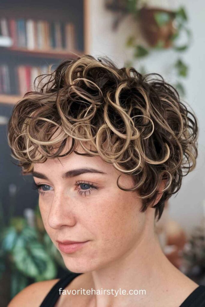 90s hairstyles Ideas Curly Pixie with Highlights