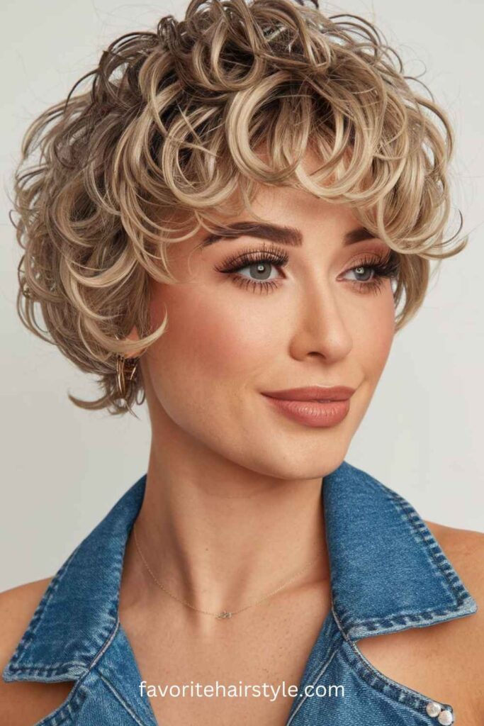 Curly Pixie with Side-Swept Bangs