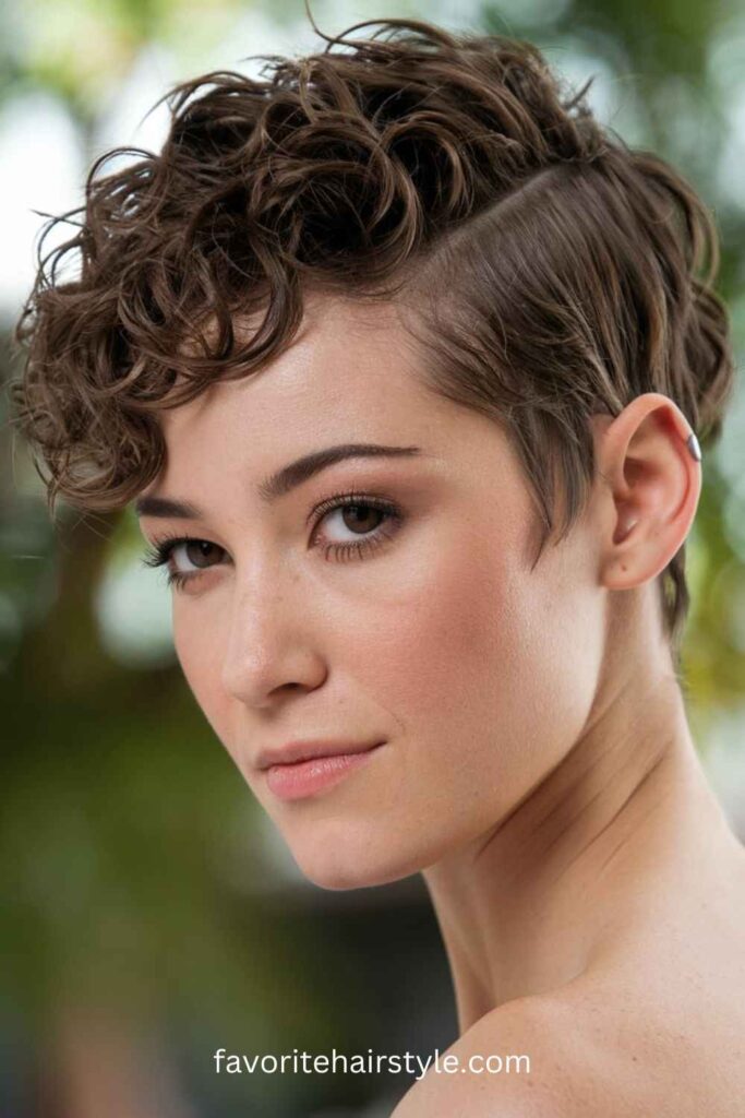 90s hairstyles Ideas Curly Pixie with a Tucked Behind the Ear Look