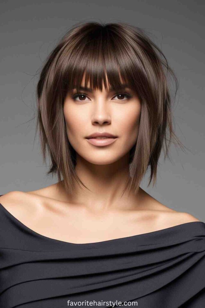 Shoulder-Length Shag With Full Bangs