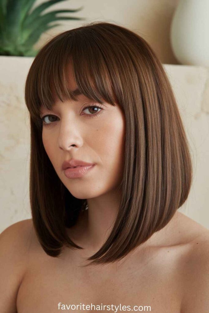 Blunt Lob with Curtain Bangs