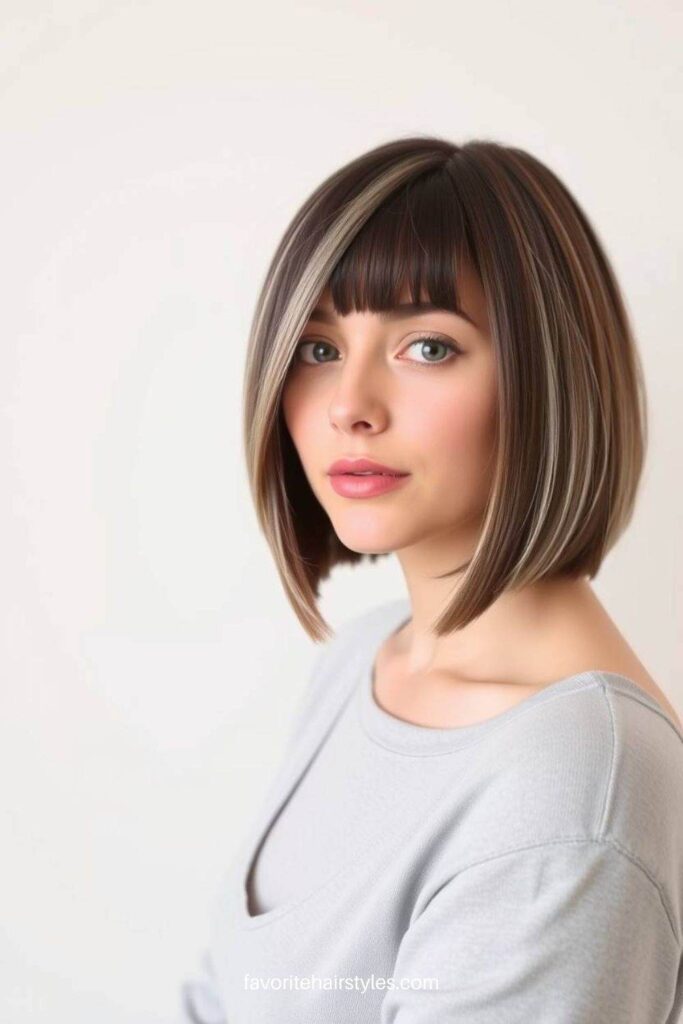 Brown Blunt Cut with Side-Swept Bangs