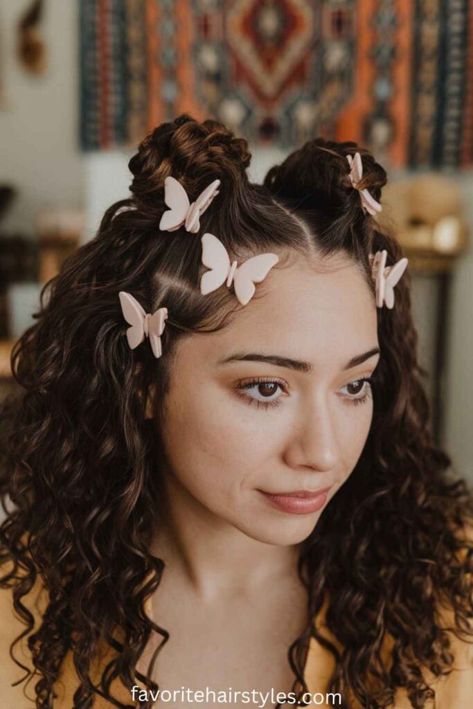 Butterfly Clips on Curly Hair