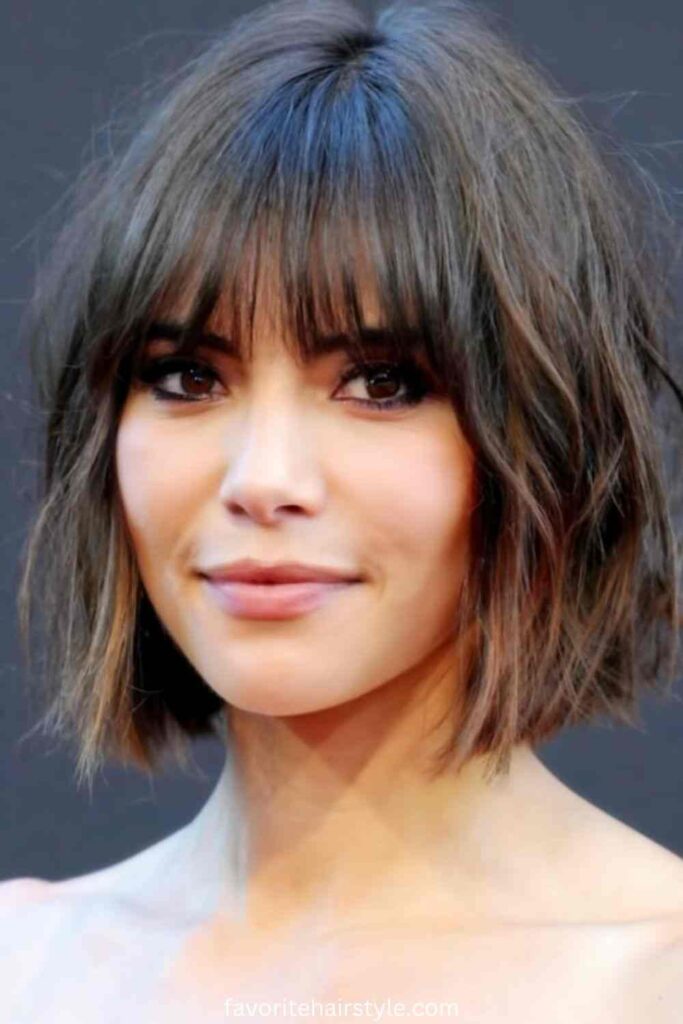 Ear Length Haircuts With Bangs Ideas Choppy Bob with Fringed Bangs