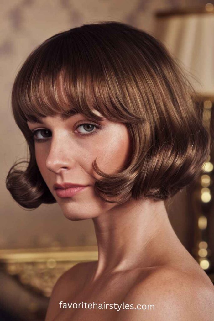 Old Money Bob Brunette Haircut Ideas Classic Bob with Curtain Bangs