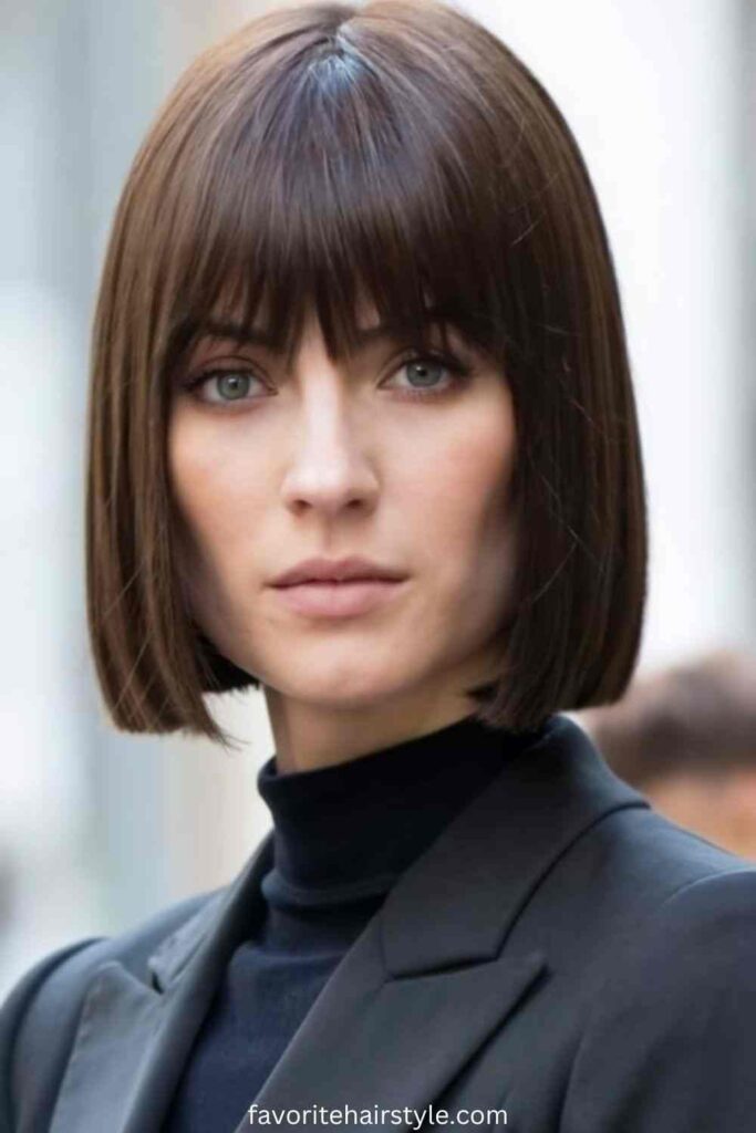 Ear Length Haircuts With Bangs Ideas Classic Straight Bob with Full Bangs