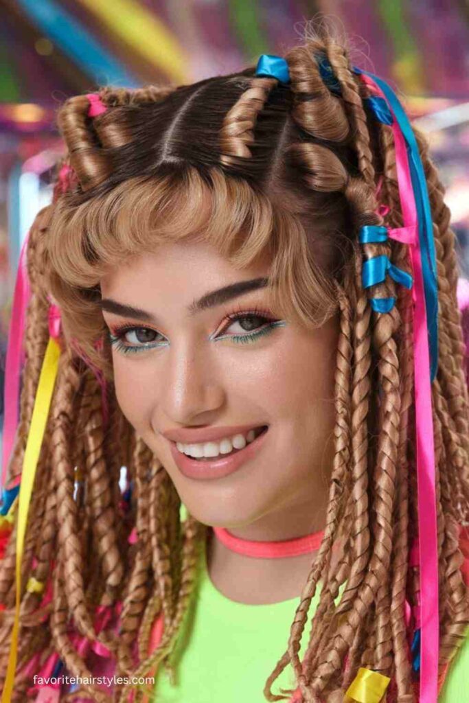 Crimped Hair with Ribbon Braids