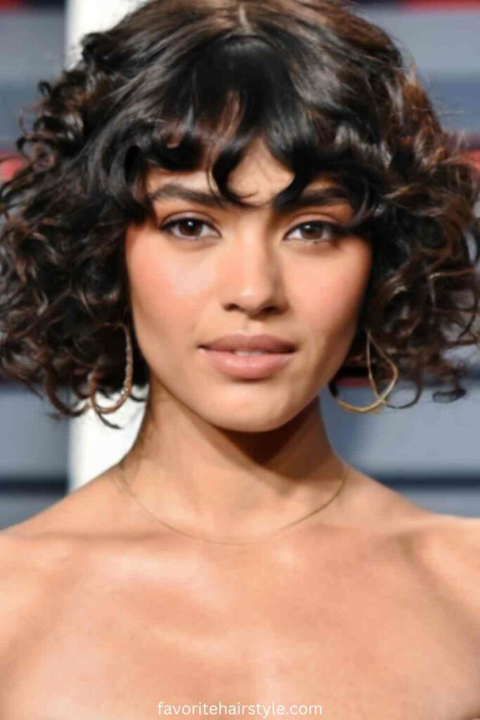 Ear Length Haircuts With Bangs Ideas Curly Bob with Curtain Bangs