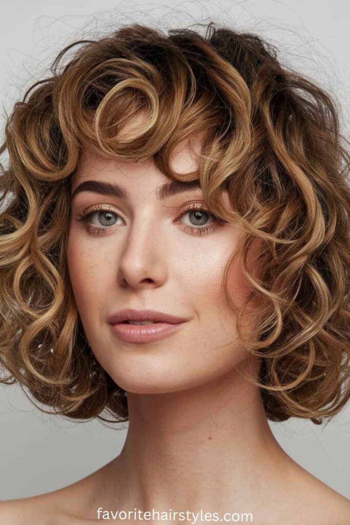 Curly Bob with Rounded Bangs