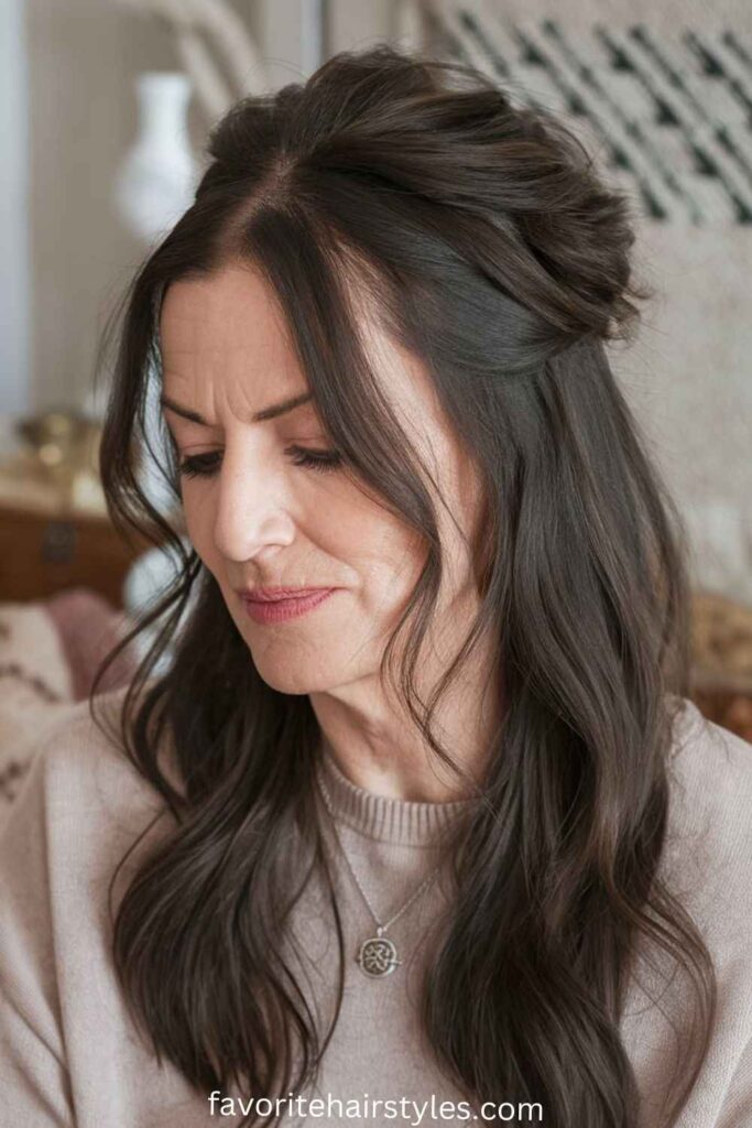 Long Hairstyles For Women Over 50 Half-Up, Half-Down Style