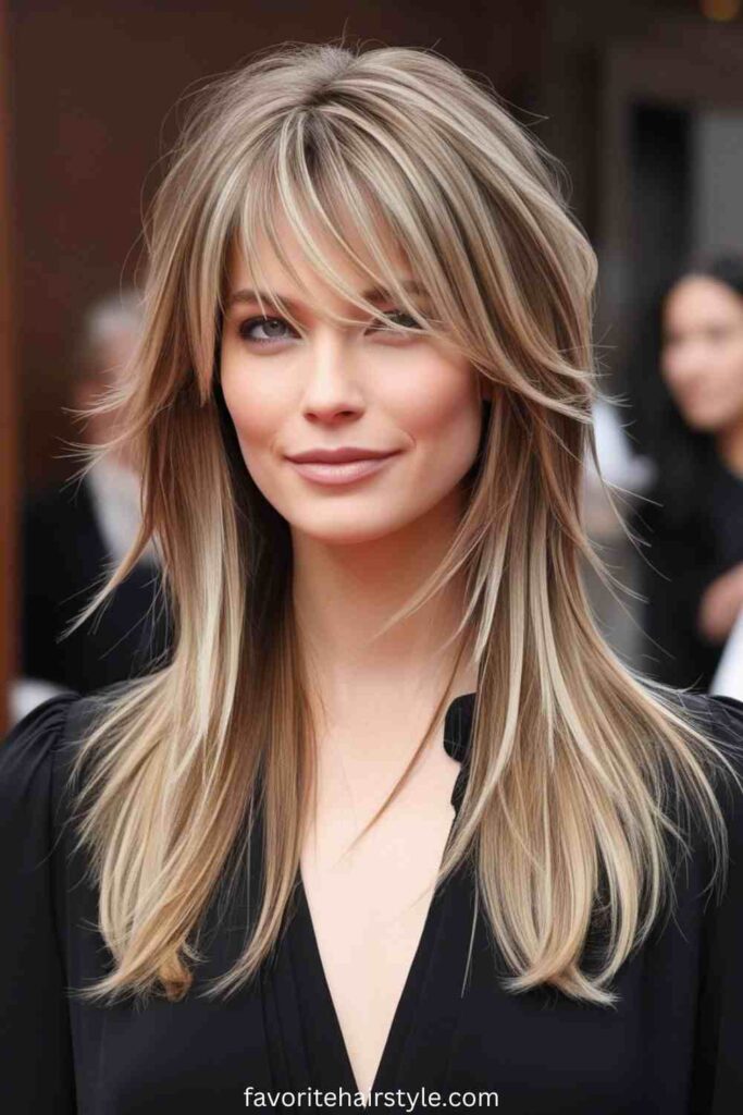 Layered Hair with Side-Swept Bangs