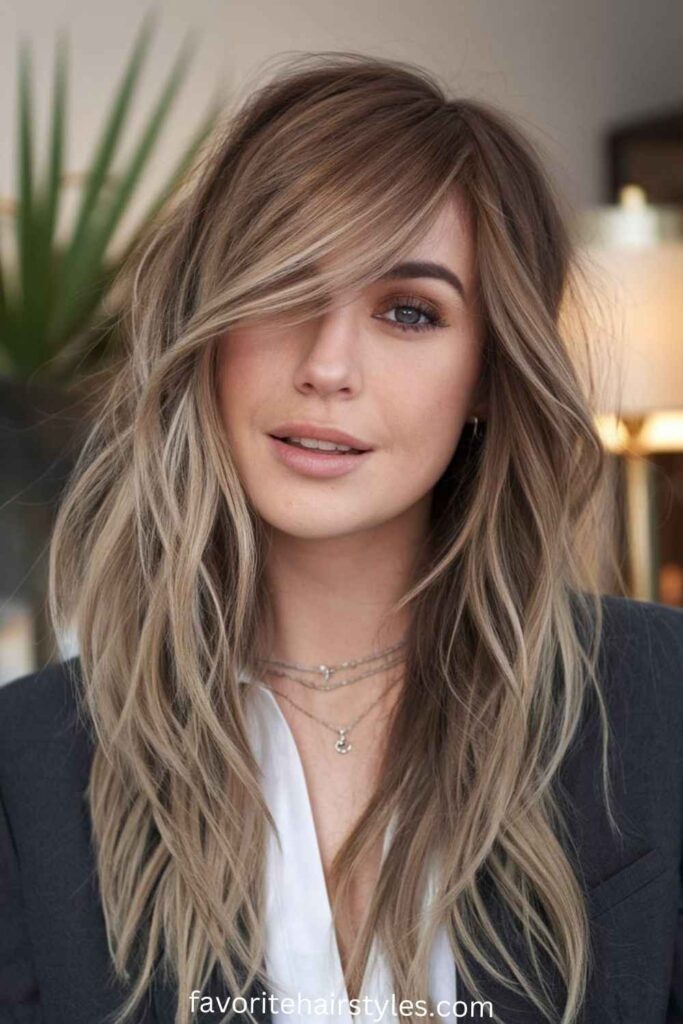 Long Hairstyles For Women Over 50 Layered Long Hair with Side Bangs