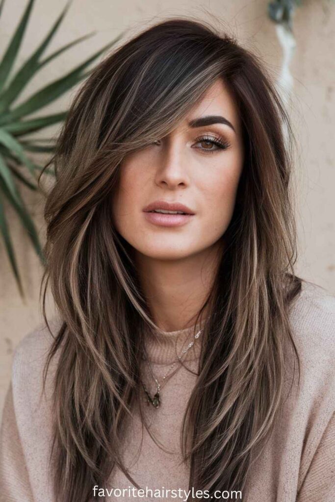 Long Layers with Side-Swept Bangs