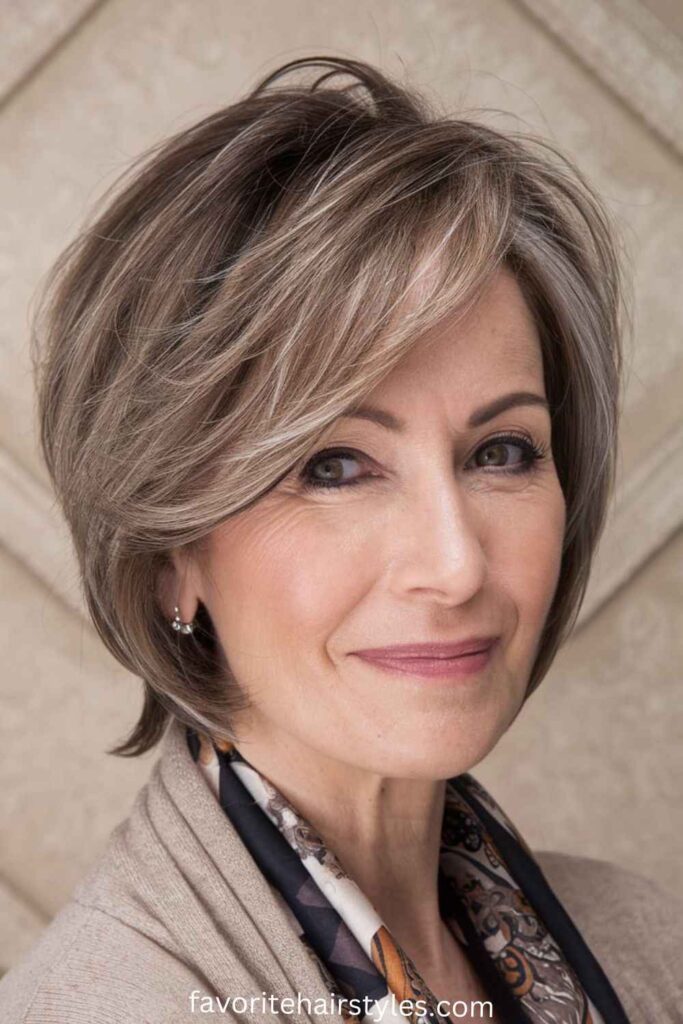  Hairstyles For Women Over 50 With Thin Hair Long Pixie with Side-Swept Bangs