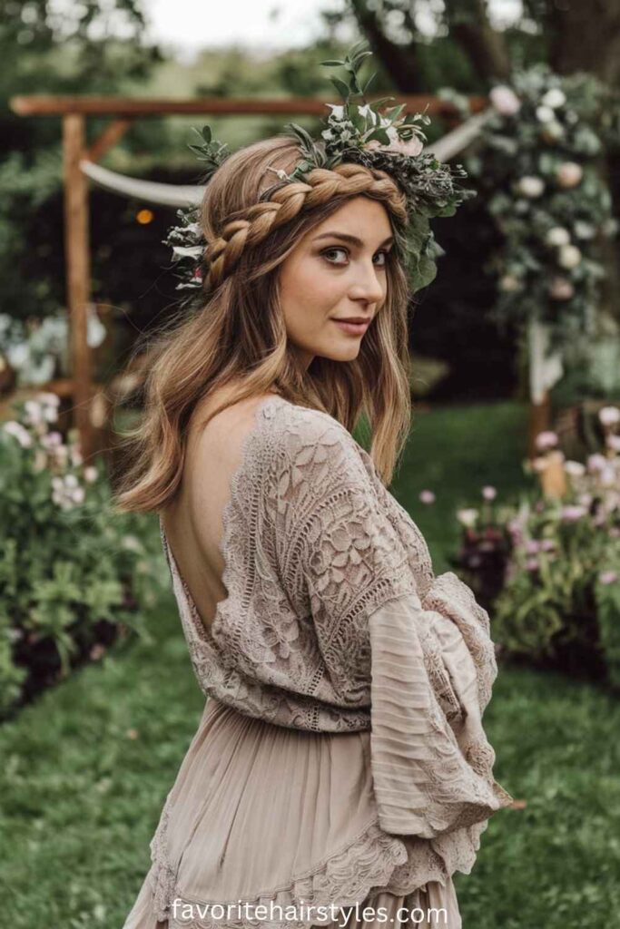 Oval Face Hairstyles for Bride Ideas Loose Boho Braided Crown