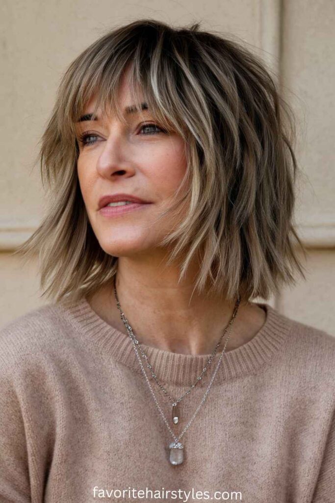 Hairstyles for Women Over 50 With Thinning Hair Medium-Length Shag