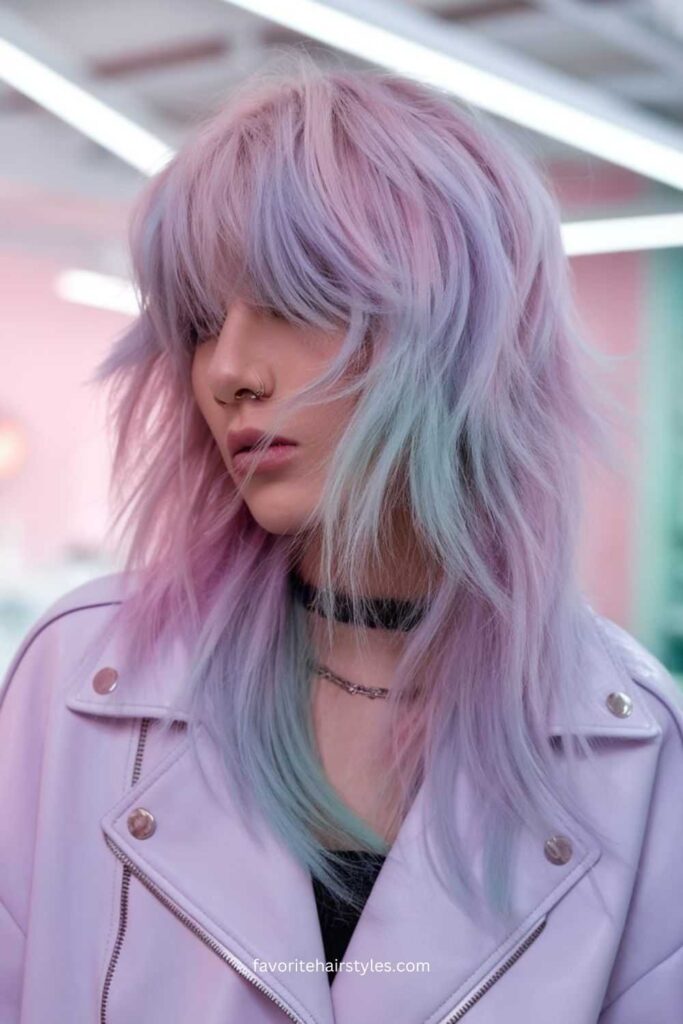 Pastel-Colored Mullet Wolf Cut