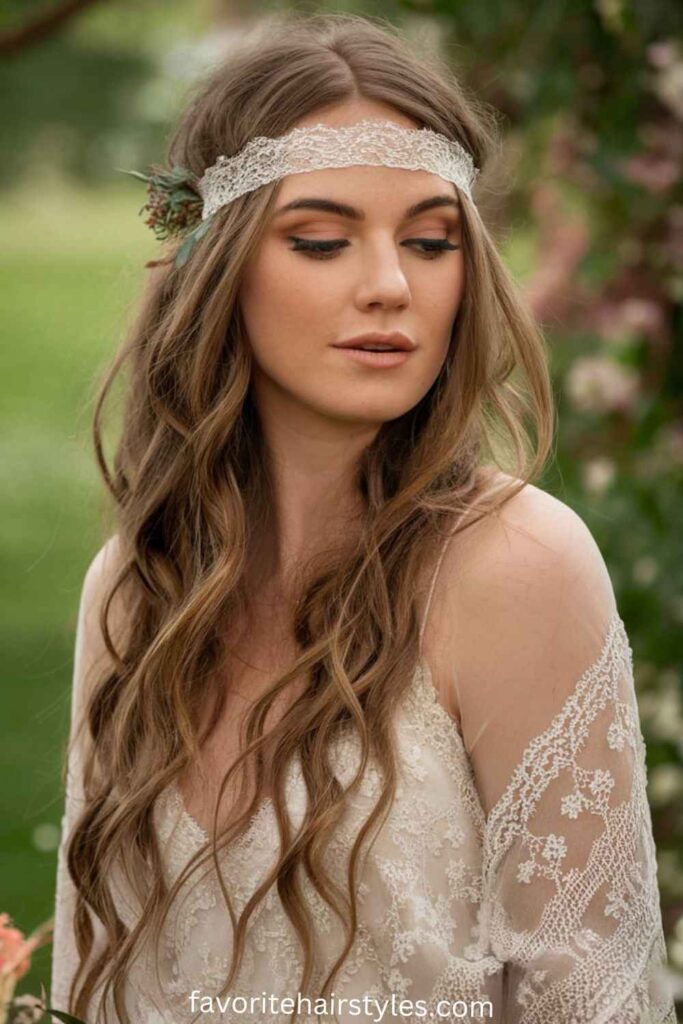 Romantic Loose Waves with Floral Accents