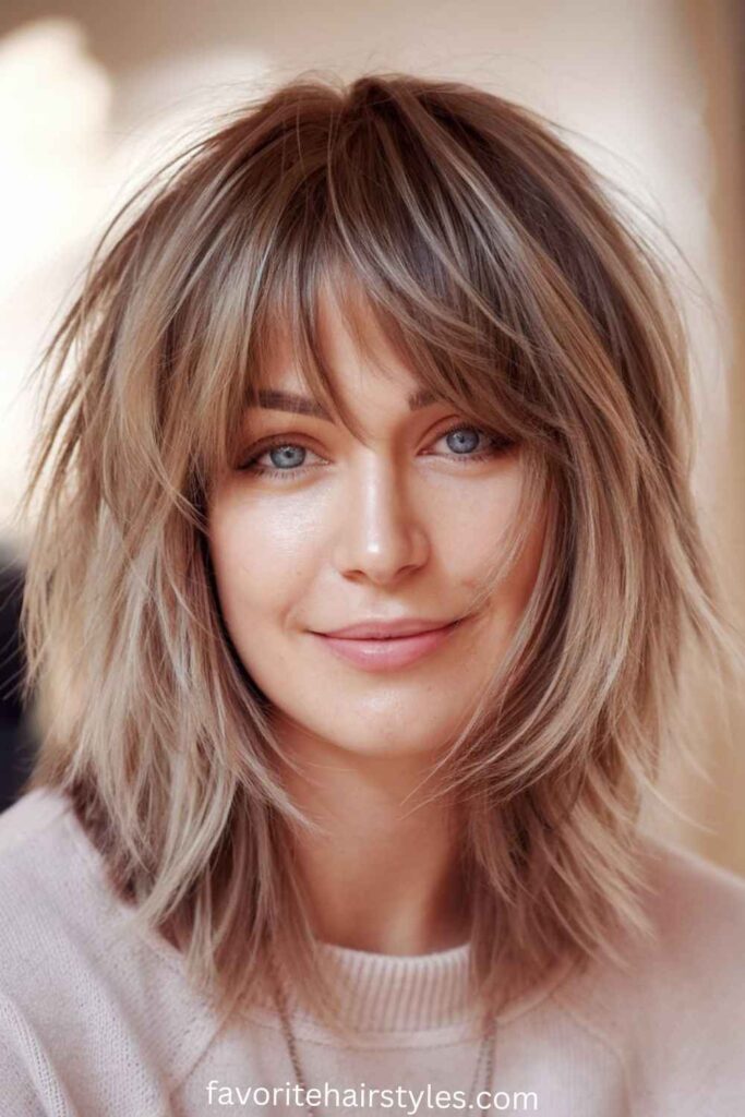 Older Woman Shaggy Hairstyles For Fine Hair Over 50 Shag with Wispy Bangs