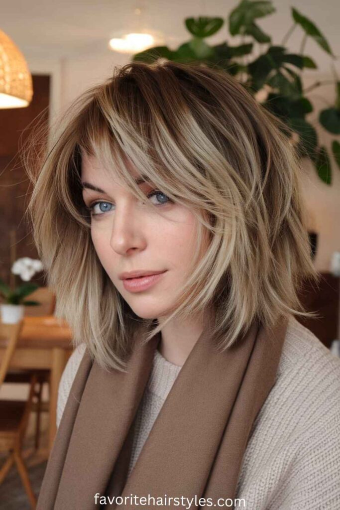 Shoulder-Length Layered Cut with Tousled Ends