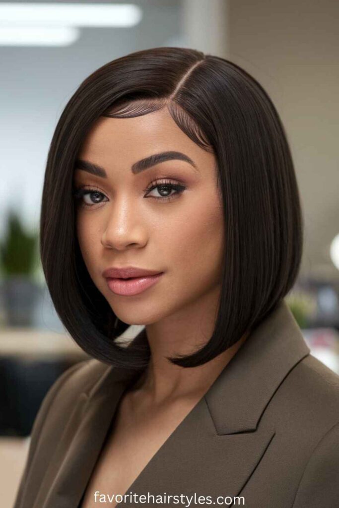 Oval Face Hairstyles for Black Women Ideas Sleek Bob with Side Part