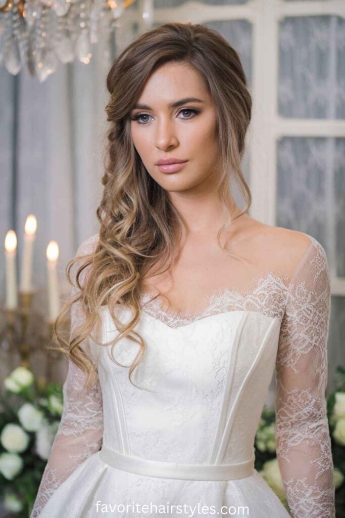 Oval Face Hairstyles for Wedding Ideas Soft Curls with a Side Part