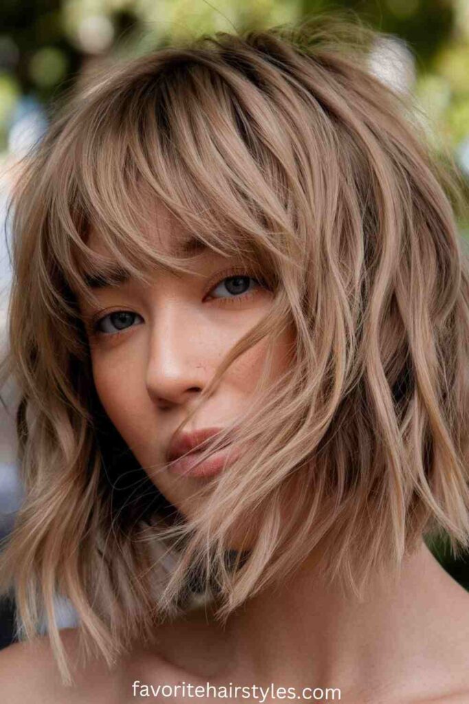 Textured Blonde Bob with Curtain Bangs