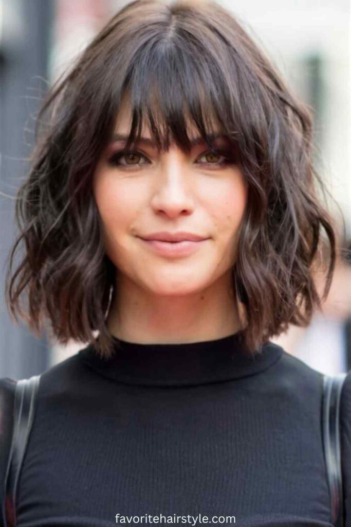 Textured Lob With Curtain Bangs