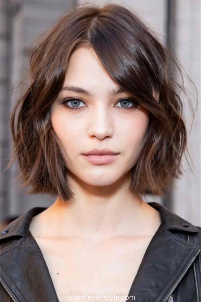 Ear Length Haircuts With Bangs Ideas Textured Lob with Side-Swept Bangs