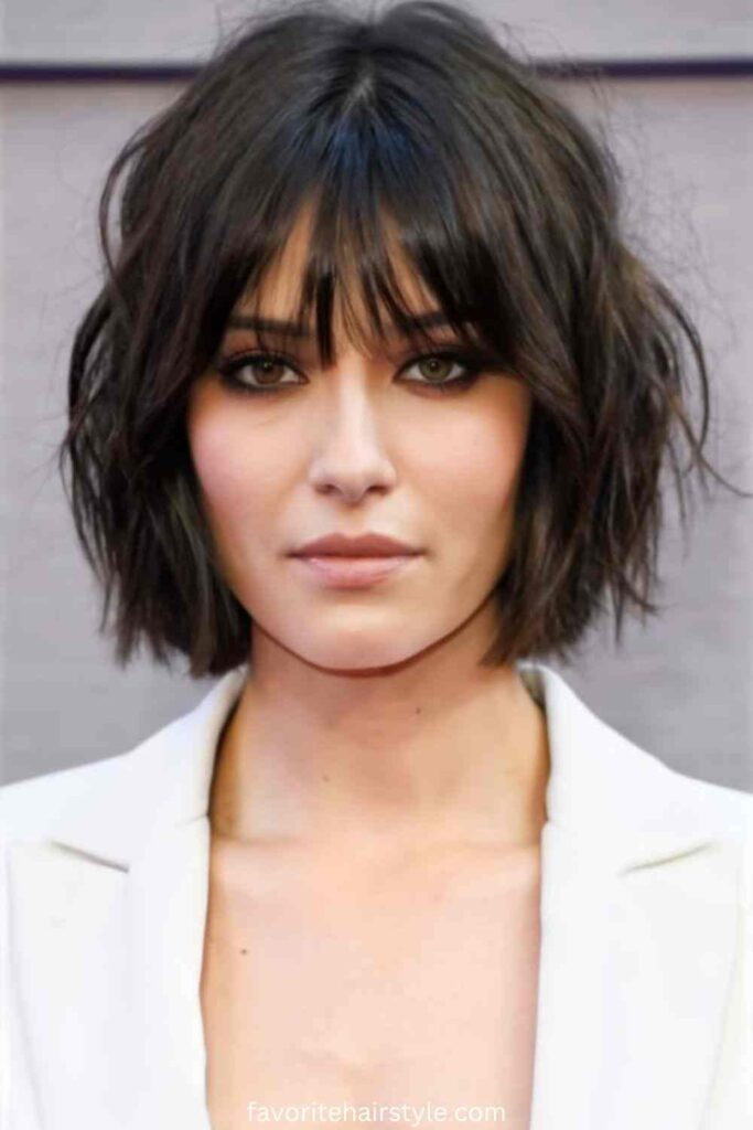 Wavy Bob with Soft, Feathered Bangs