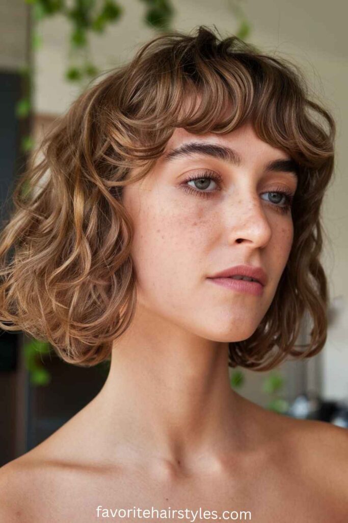 Arched Bangs with a Curly Bob