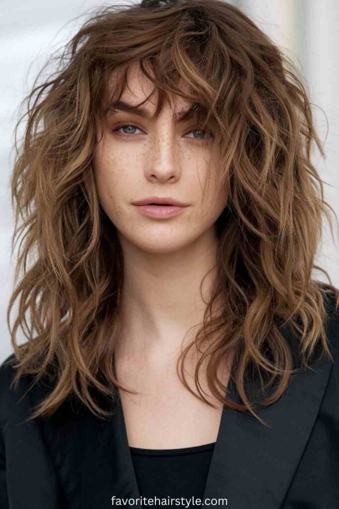 Asymmetrical Soft Mullet with Shaggy Bangs