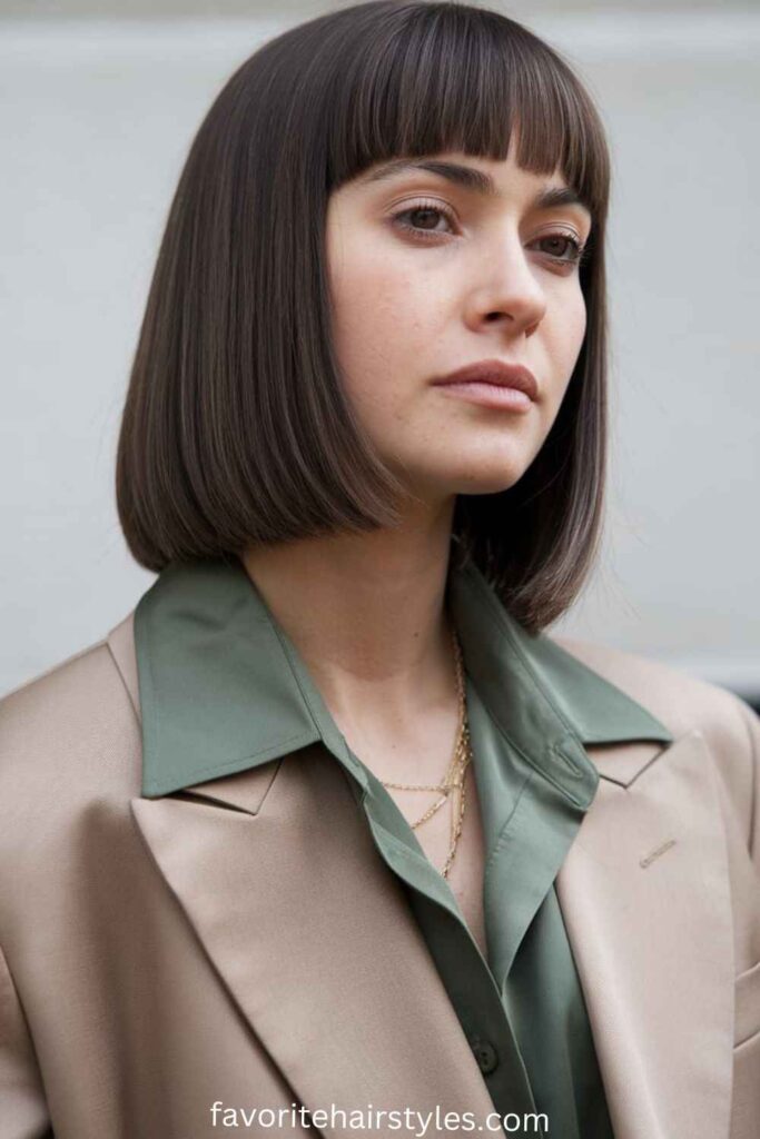 Blunt Bangs with a Sleek Bob