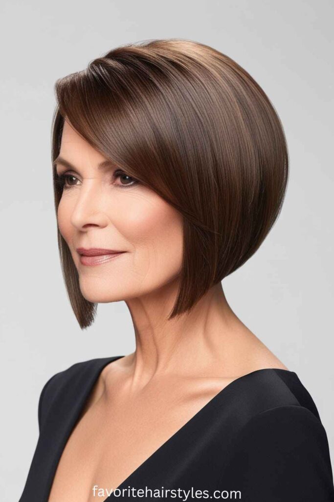 Medium Length Hairstyles For Women Over 60 Blunt Cut with Side Part