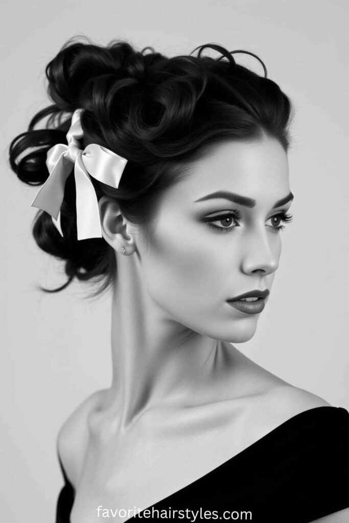 Curly Ponytail with Ribbon