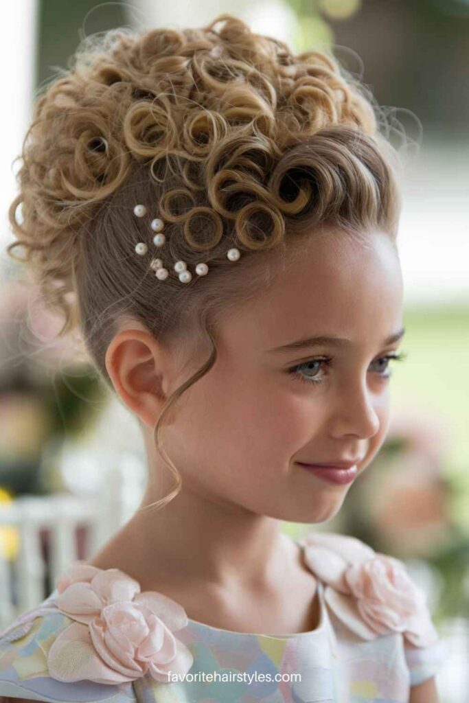 Curly Updo with Pearl Pins