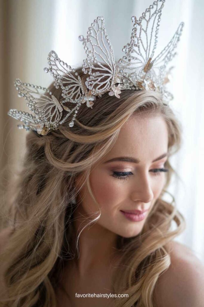 Elegant Bridal Butterfly Crown