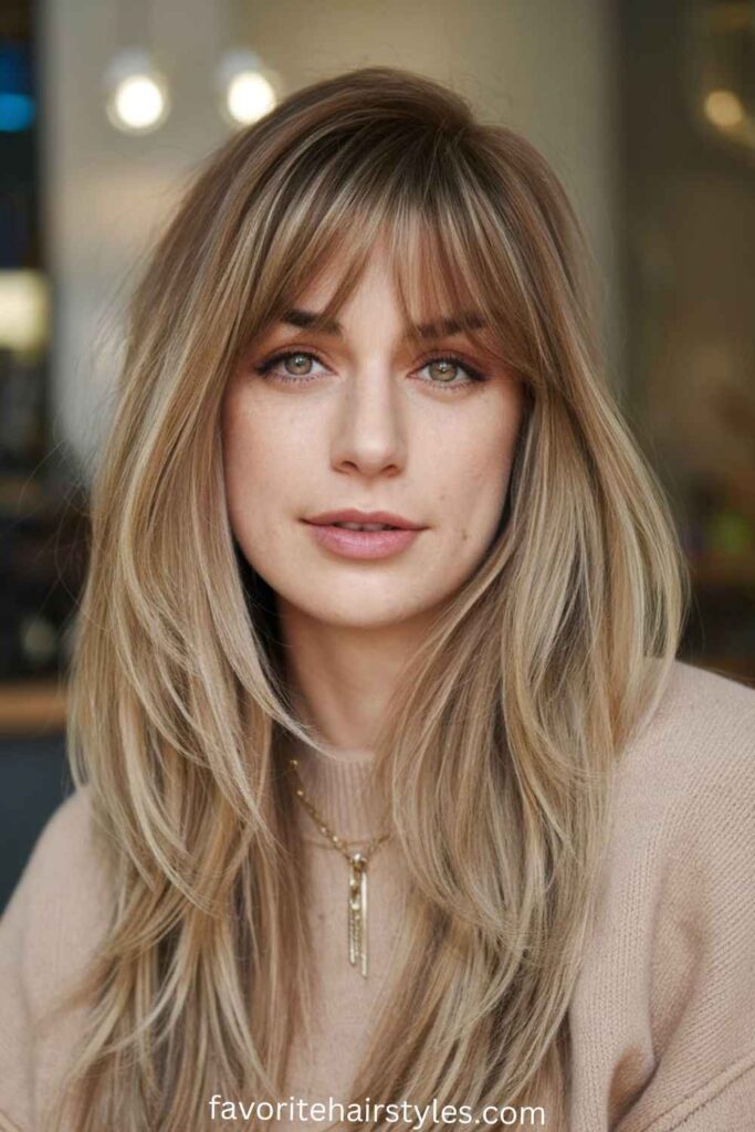 Long Layers with Curtain Bangs 