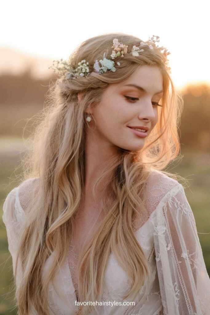 Loose Waves with Floral Accents