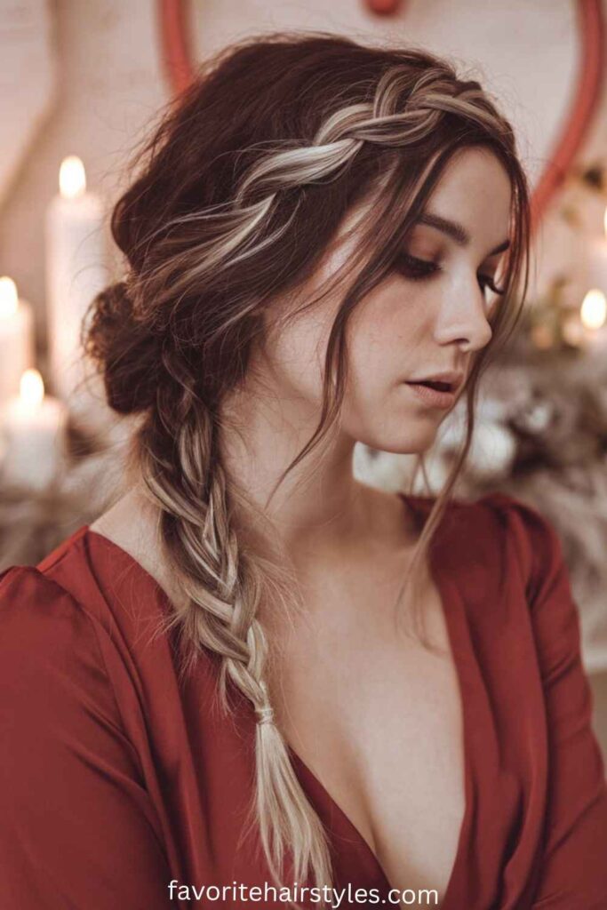 Flirtatious Valentines Hairstyles Ideas Messy Low Chignon with Braids