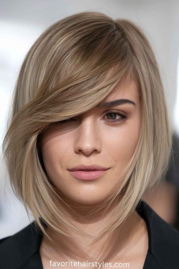 Short Hairstyles For Women Over 60 Side-Swept Bangs with a Bob