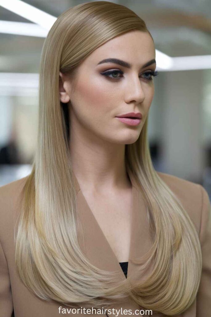 Sleek Straight Hair with a Middle Part